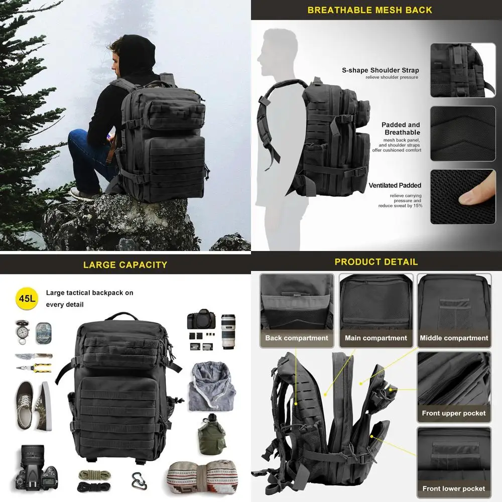 

45L Military-Grade Tactical Backpack, 3-Day Assault Bag with MOLLE System for Hiking, Camping, and Survival