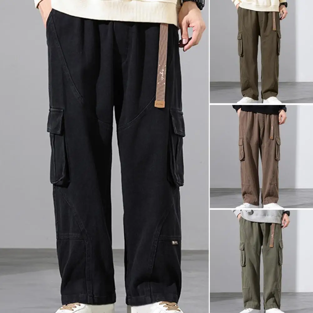 

Autumn Cargo Pants Men Multi-Pockets Cotton Casual Wide Leg Denim Pants Male Workwear Harajuku Vintage Loose Straight Trousers