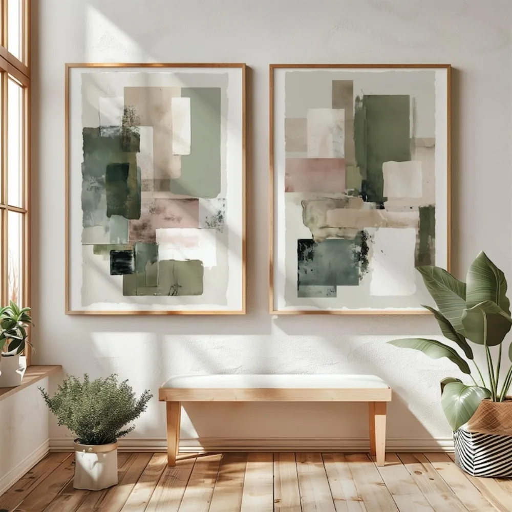 2pcs Frameless,2D Flat ,2pcs/set Japanese Retro Wabi Sabi Mountains Abstract Canvas Print Poster Modern Minimalist Art Print Hom