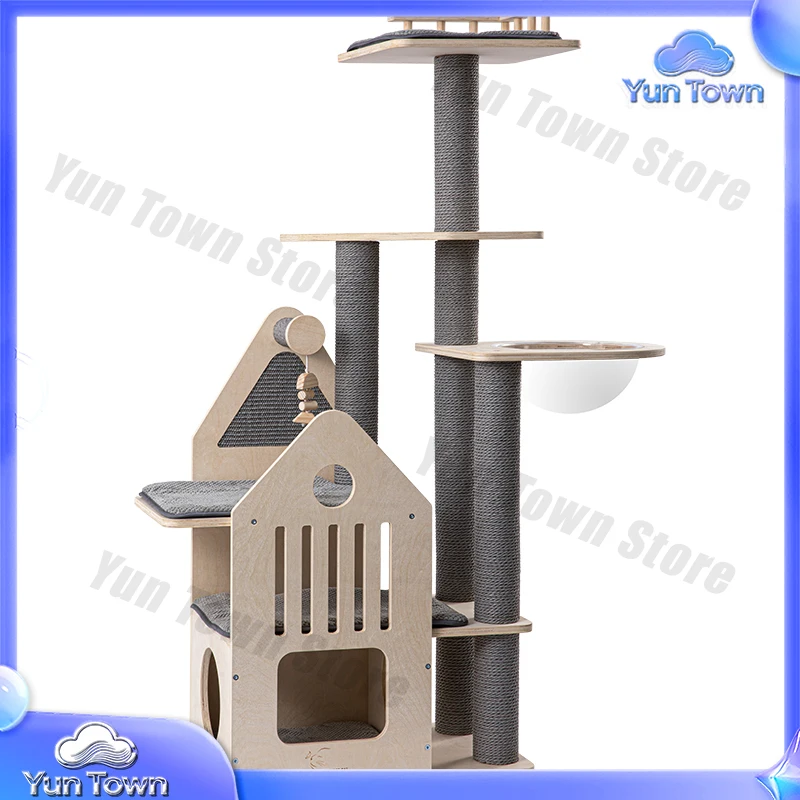 New Design Plush Luxury Simple Scratcher Tower With Platform Wooden Cat Tree