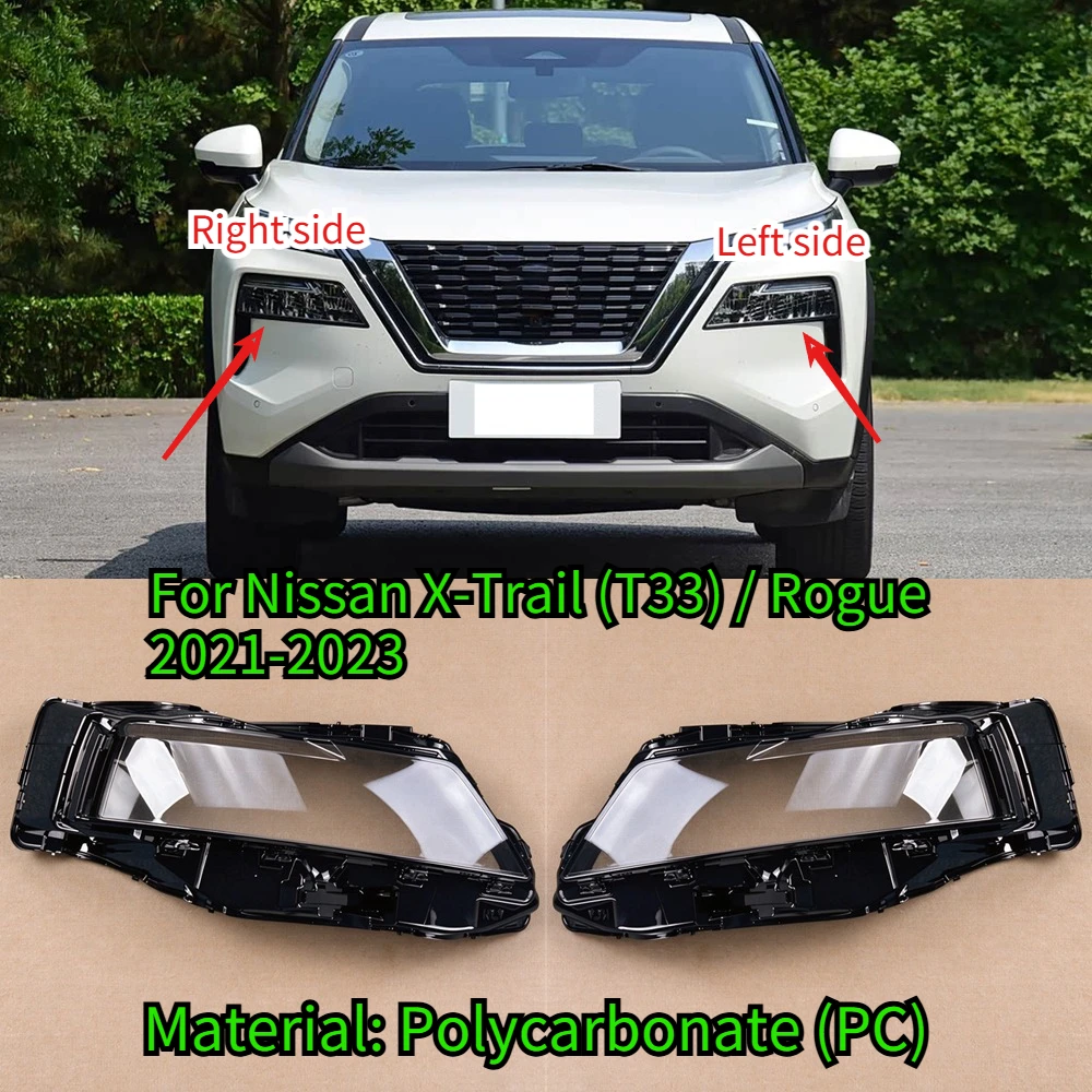 Front Headlamp Lens Cover Housing Shell For Nissan X-Trail (T33) / Rogue 2021-2023 Auto Headlight Outer Replacement Lampshade