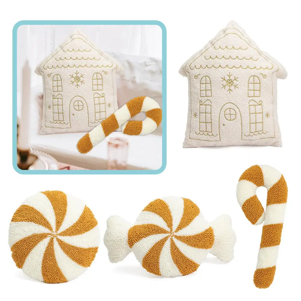 

Festive Home Decor Plush Christmas Cushion Festive Christmas Pillow Set with Candy Cane House Shape Contrast for Car for New