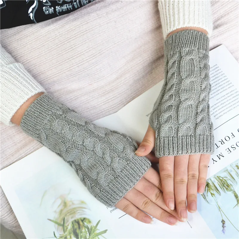 NOWE damskie ocieplacze na dłonie zimowe rękawiczki moda Knitting rękawica ze sztucznej wełny ciepłe rękawiczki bez palców Gants Femme rękawiczki