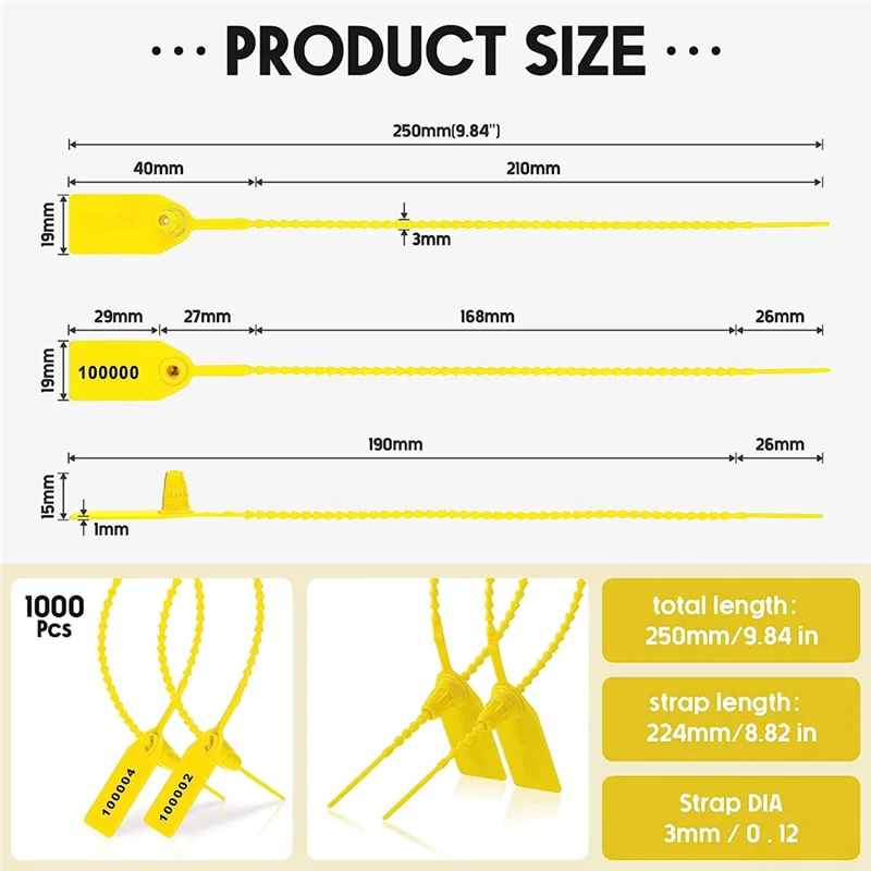 1000 pezzi sigilli antimanomissione in plastica etichette etichette di sicurezza sigilli etichette con fascette numerate di sicurezza (giallo)