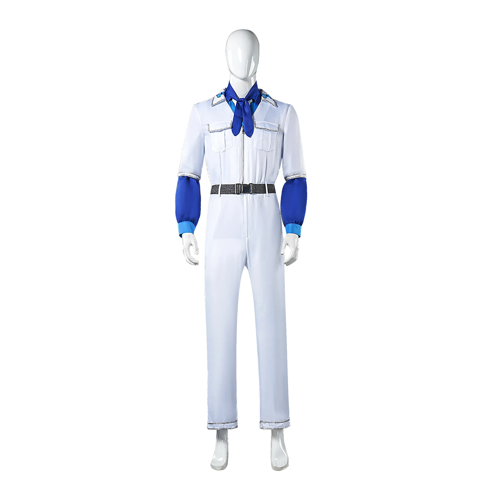 

Abba Band Benny Costume Blue And White One-piece Suit Movie Character Band Performance Costume Cosplay Costume