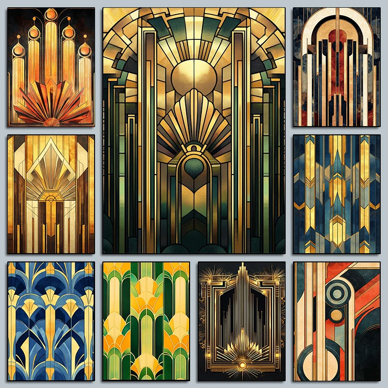 Pôsteres minimalistas de construção de design, estilo art déco dos anos 1920, impressões modernas, pintura em tela, imagens de arte de parede, decoração de quarto de casa