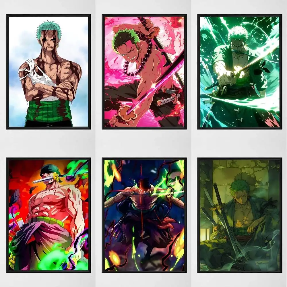 Anime Character Cool Man Roronoa Zoro posters Self-adhesive Paper Print Home Living Room Bedroom Entrance Bar Cafe Art