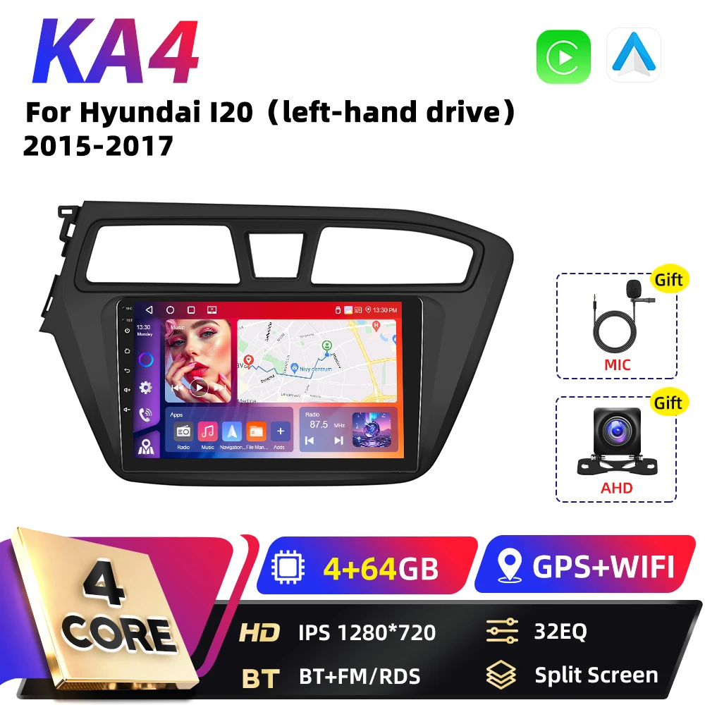 Podofo Qualcomm 8-Core 2DIN Android autoradio voor Hyundai I20 2015 2016 2017 met draadloze Carplay, DSP, WIFI, RDS, GPS, FM en BT