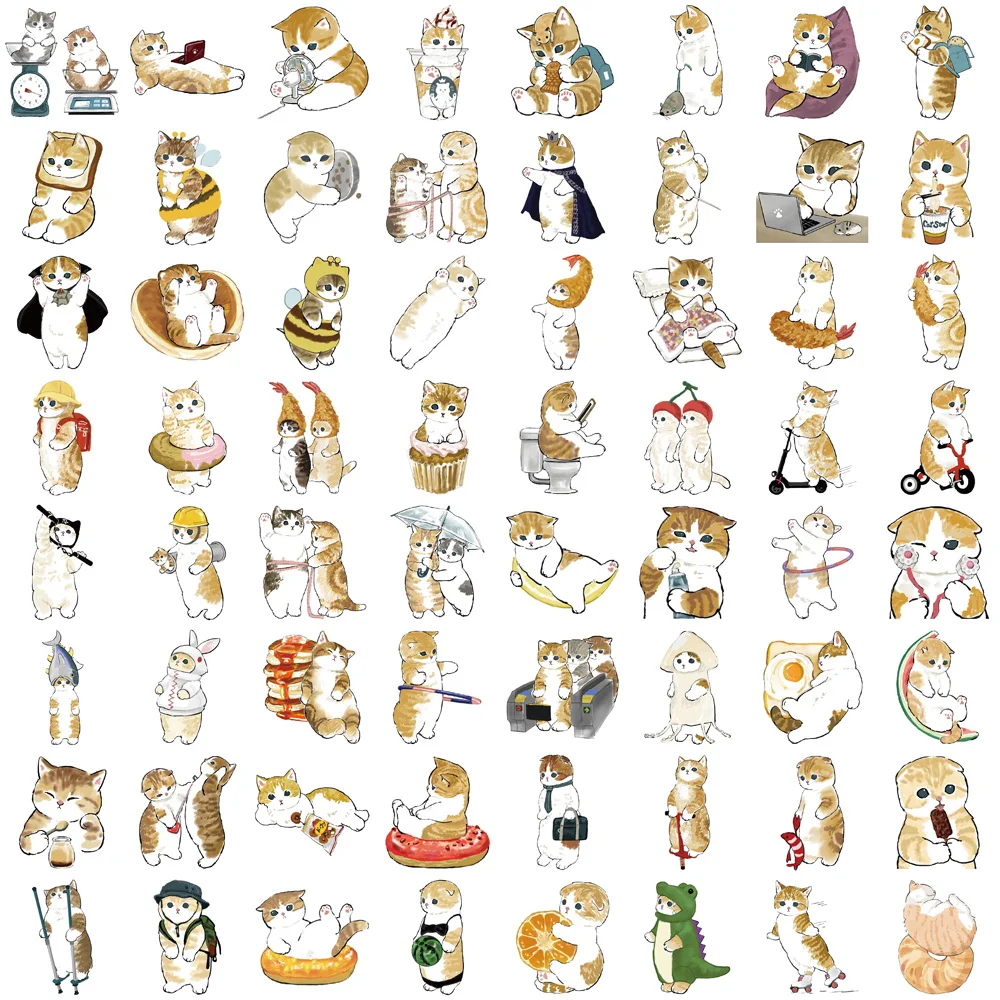 64 قطعة من ملصقات القط الأصفر الكرتونية اللطيفة للأمتعة المكتبية للهاتف والقهوة والدراجات النارية والقرطاسية والشارات الأكثر مبيعًا في أمازون ﻿
