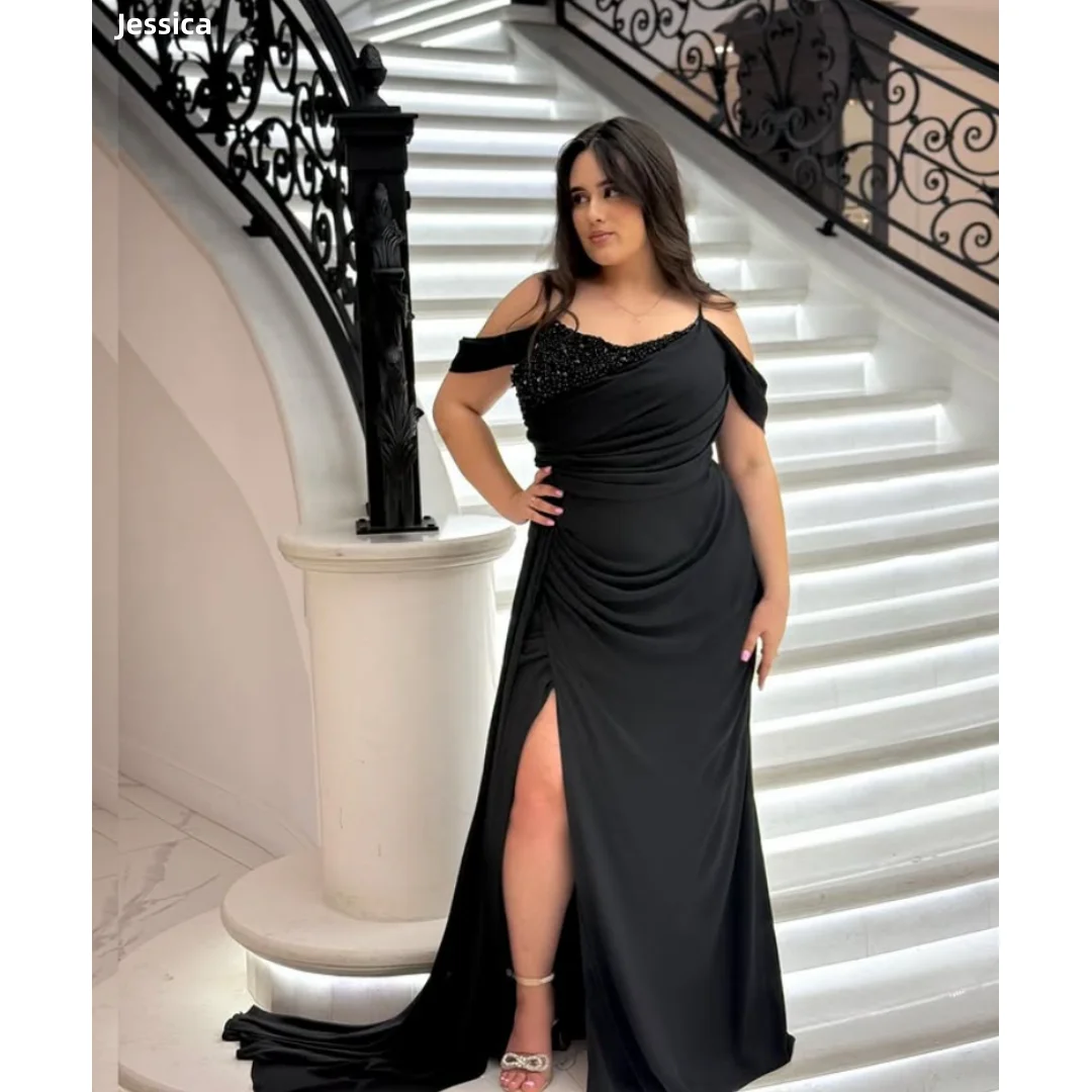 Jessica Abiti da sera eleganti da donna Occasioni formali Abiti da ballo Nero Slim Fit con spacchi laterali Abiti da festa Abiti da gala