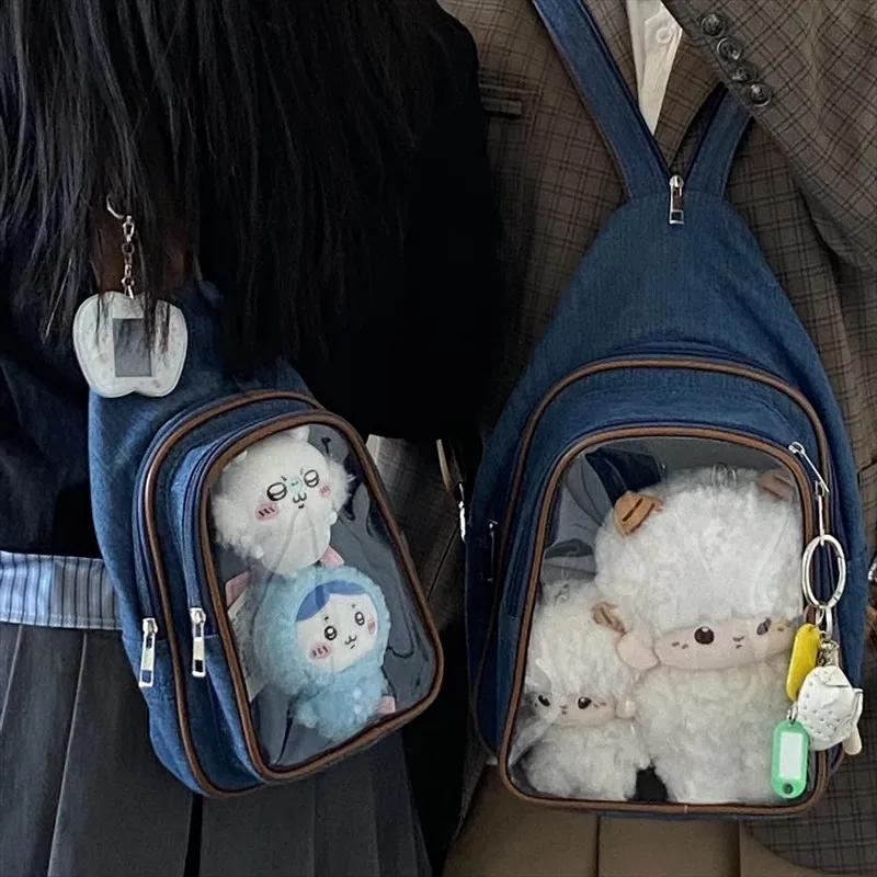 JIAERDI Anime Ita 가방은 20cm 인형 여성 가죽 넓은 배낭 여성용 다기능 투명 크로스 바디 지갑 2025 New