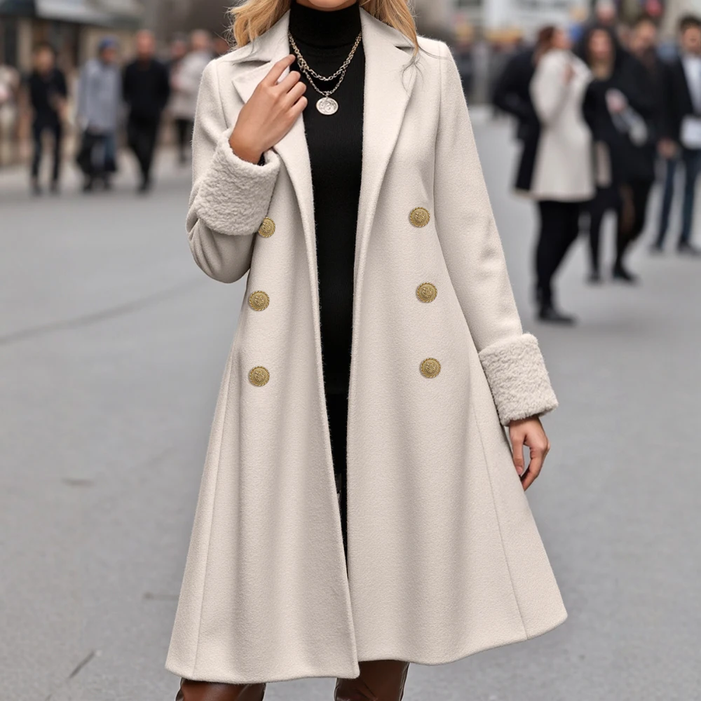 

Mia Muse Boutique Autumn Coats 2025 Women's Casual Plain Long Sleeve Lapel Button A-Line Daily Basic Long Coats