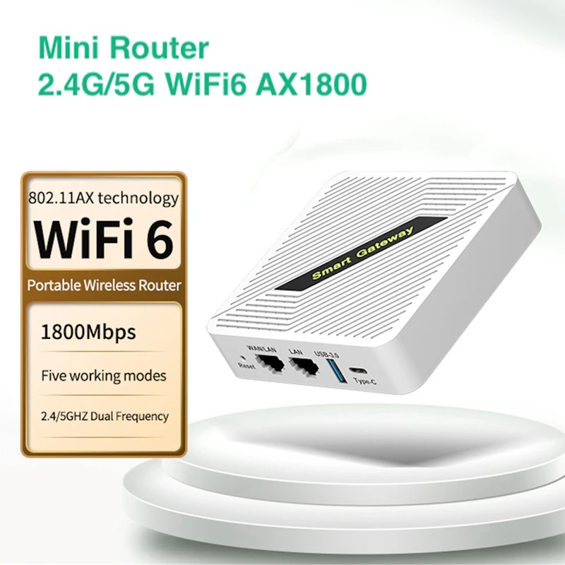 Wifi6 Router AX1800 Dualband 2.4/5Ghz Router Gigabit portabel Router untuk Starlink nirkable repeater Wifi Bridge(US)