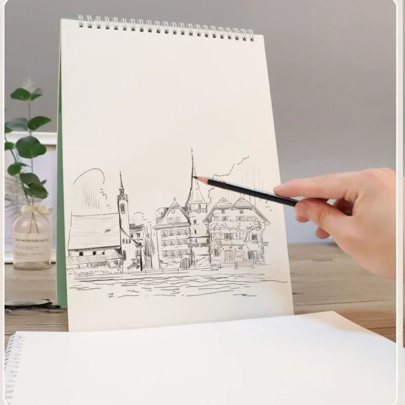 Cuaderno de bocetos A4 con bobina abatible, 40 páginas interiores en blanco, papel de dibujo especial para estudiantes de arte, pintado a mano con lápices de colores, libro