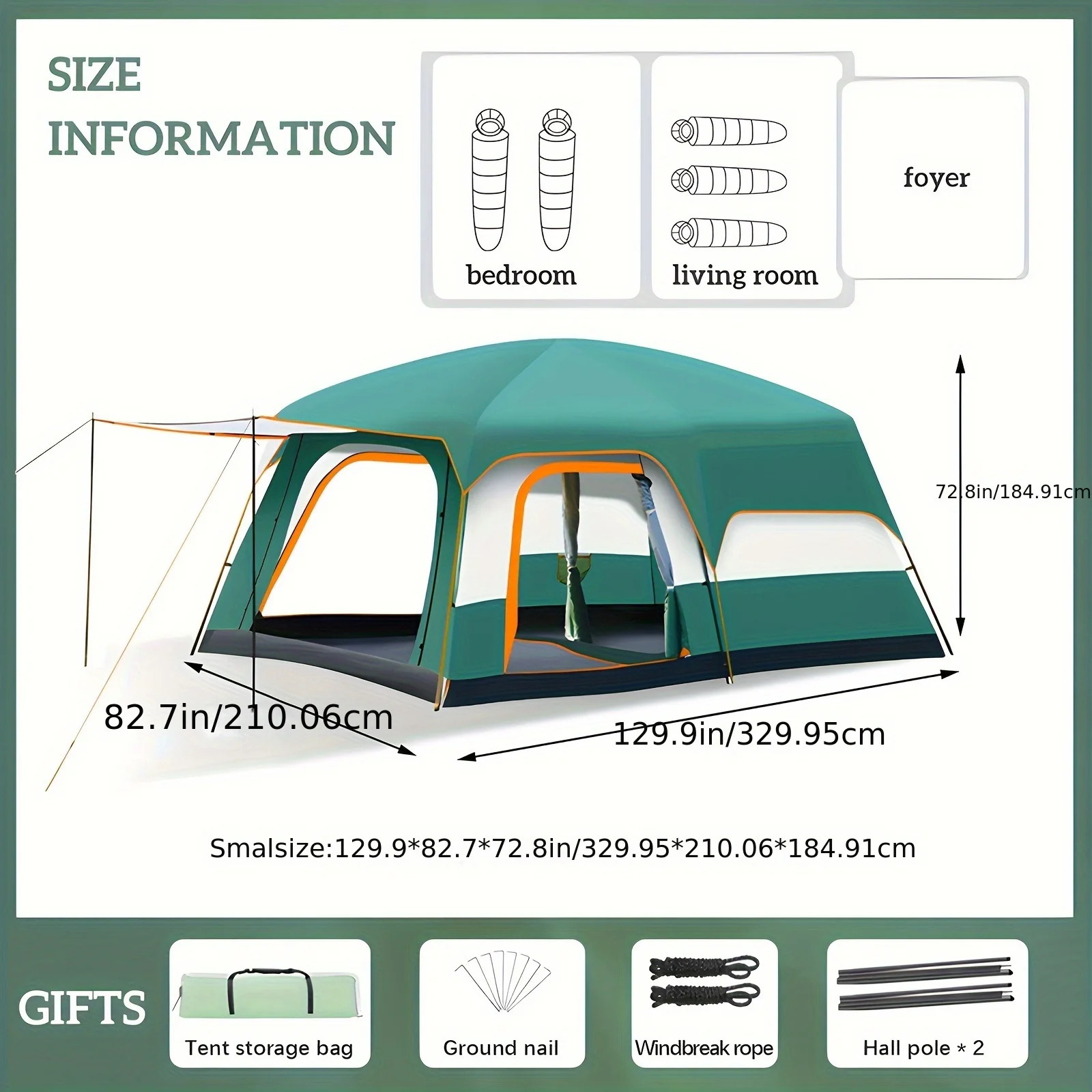 Spacious 6-Person Family Camping Tent - Waterproof, Easy Setup, Breathable, Green Color, Ideal for Outdoor Adventures and Family