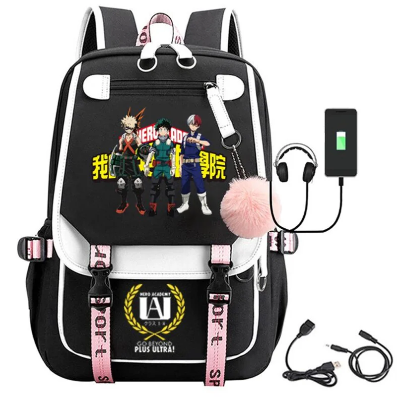 Anime My Hero Academia Backpack Teenarges Schoolbag Men Women Color Blocking USB Laptop Rucksack Travel Shoulder Outdoor Bags