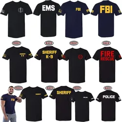 Law Enforcement Tee - Police EMS FBI Fire Rescue Sheriff K-9 Dwustronny T-Shirt Śmieszne Kobiety Mężczyźni Odzież Kombinezon Robocze Stroje