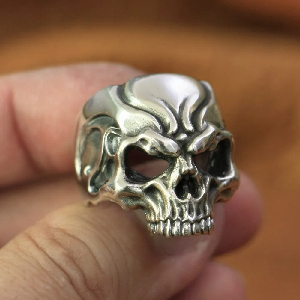 925 Sterling Silver Hollow Angry Skull Ring Biker Punk Jewelry TA136 US Size 7~15