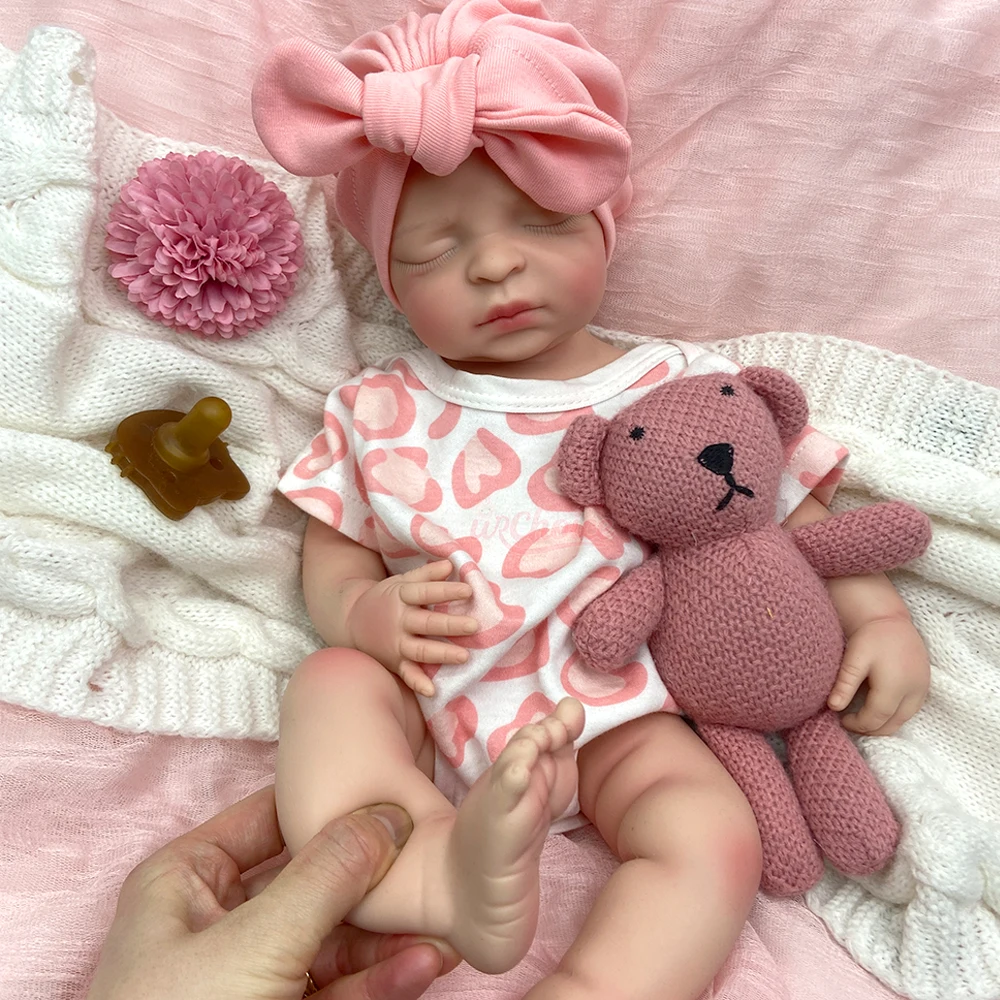 Bambola Reborn in Silicone Solido da 17 Pollici, Bambina Addormentata con Bocca Apribile, Peso Realistico, per Collezionisti Adulti, Regalo di Compleanno