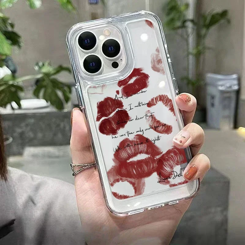 Luxury Shockproof Soft Clear Phone Case For iPhone 16 15 14 Pro Max 13 12 11 XS X XR 7 8 Plus SE 3 2022 Sexy Girl Red Lips Cover image 5