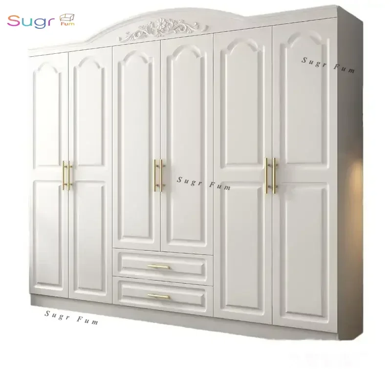 

European wardrobe wooden four-door simple modern bedroom five-door small apartment plate assembly six-door white wardrobe