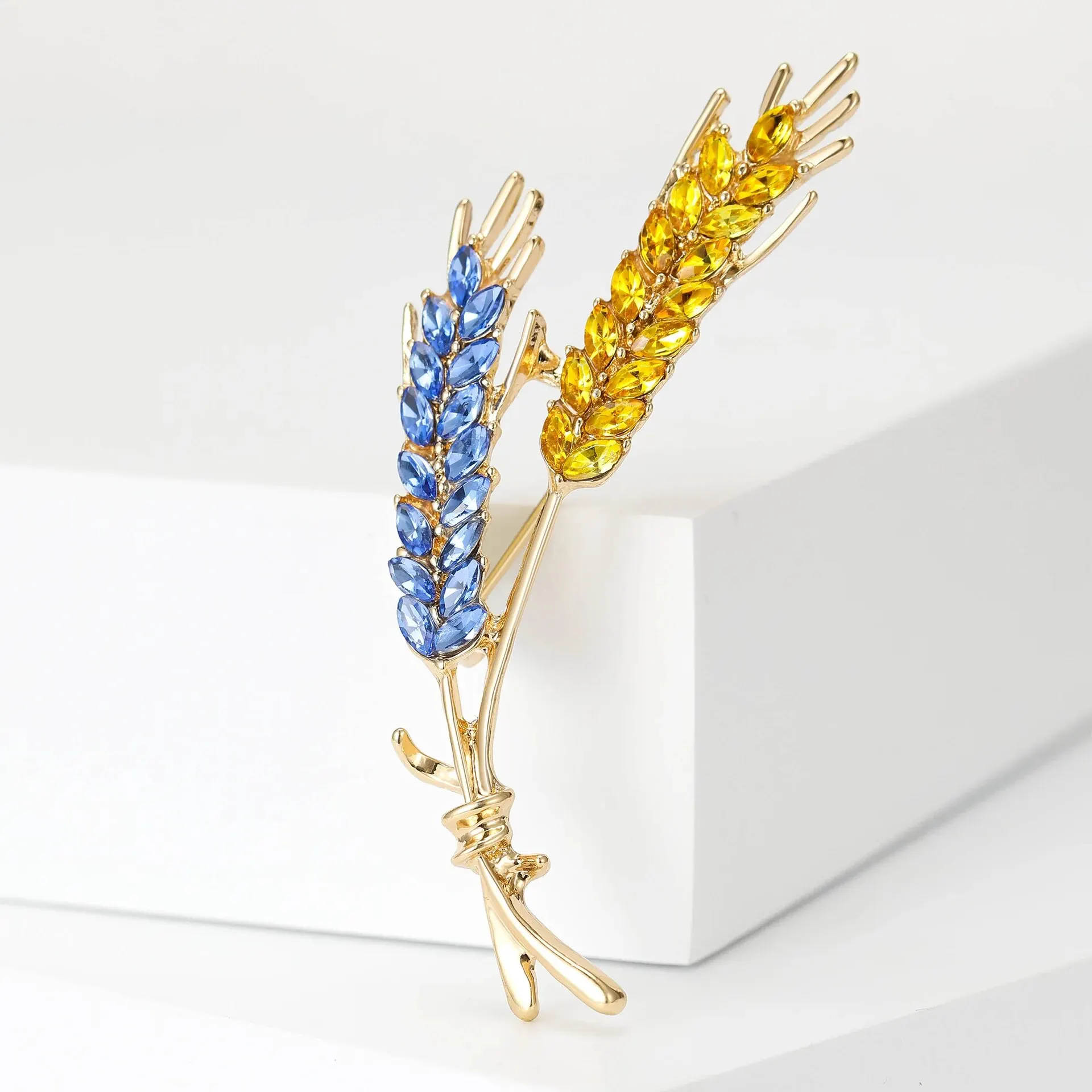 Classic Wheat Sheaf Cubic Zirconia Broochs For Women Men Gold Metal Crystal Plant Brooch Party Daily Jewelry image 2