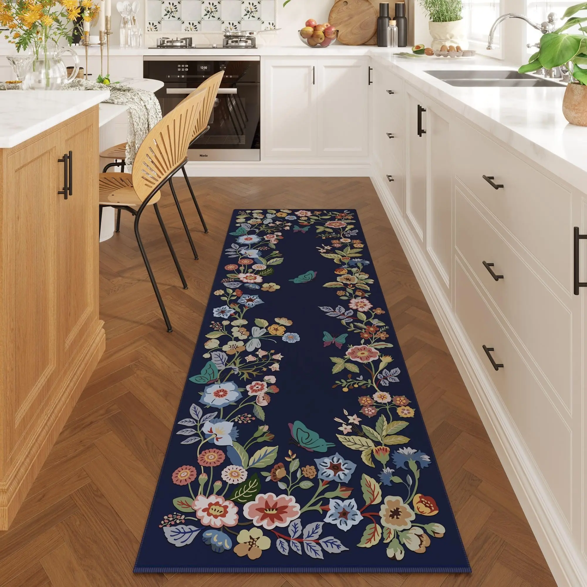 VIKAMA Floral High-End Light Luxury Washable Back Anti-Mold And Anti-Slip Decorative Carpet For Corridor, Kitchen And Home Decor