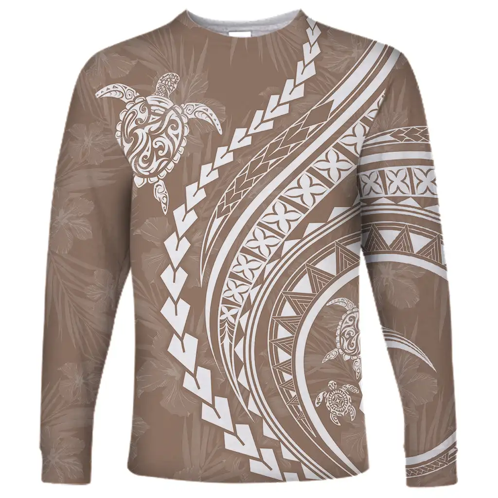 New Style Men\'s Polynesian Long-sleeved T-shirt 3D Printed Turtle Hibiscus Luxury Print Men\'s Autumn Casual Round Neck Tops
