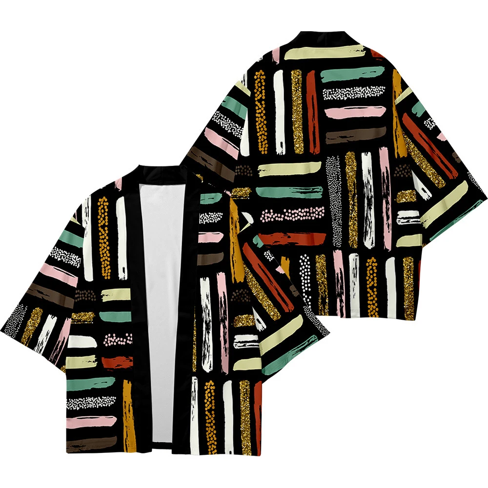 

Men and women Japanese kimono traditional art striped color casual loose thin coat Asian kimono cardigan 06