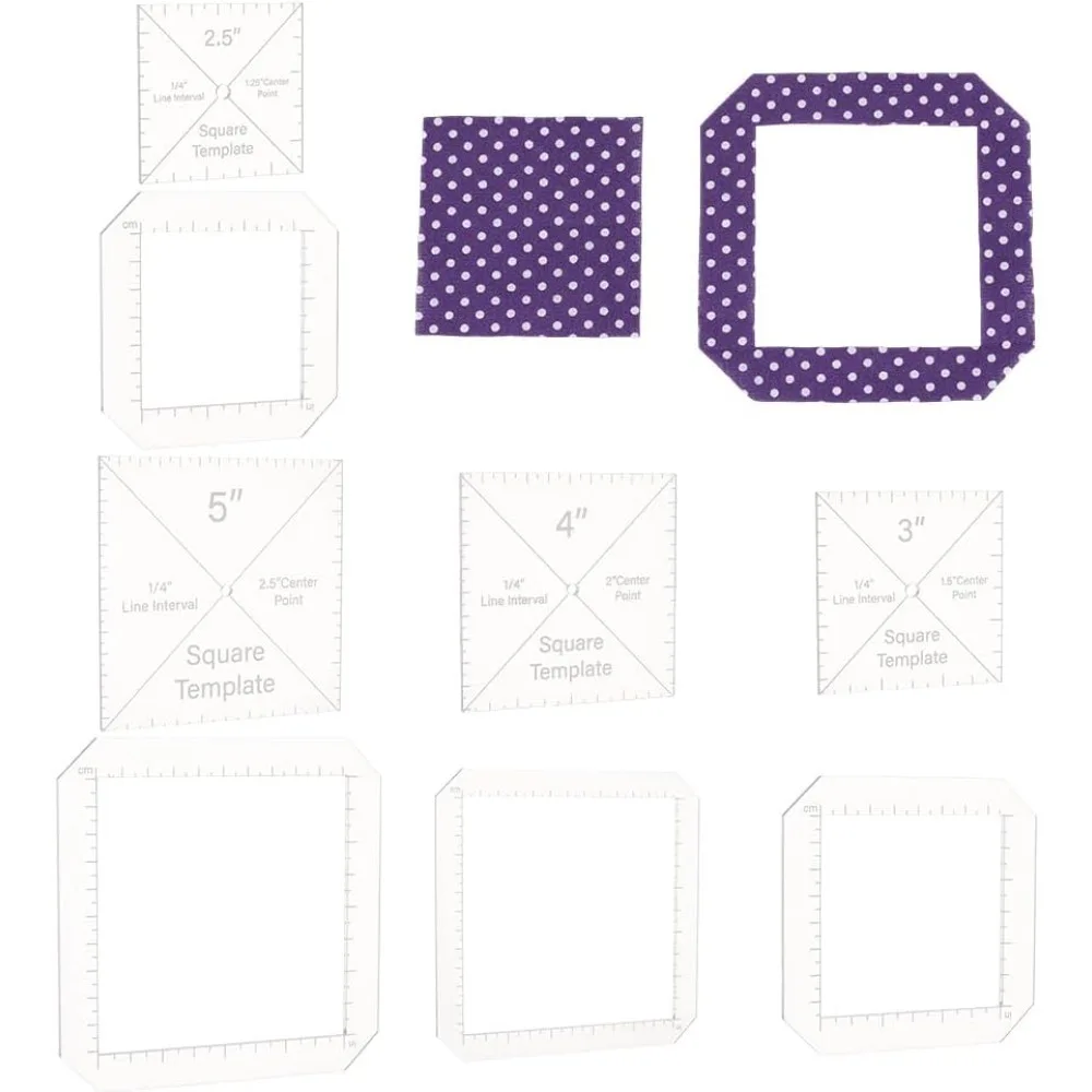 8pcs Square Quilting Template 2.5/3/ 4/ 5inch Acrylic DIY Quilt Block Guide for DIY Hand Patchwork Cutting Craft 2.7mm Thick