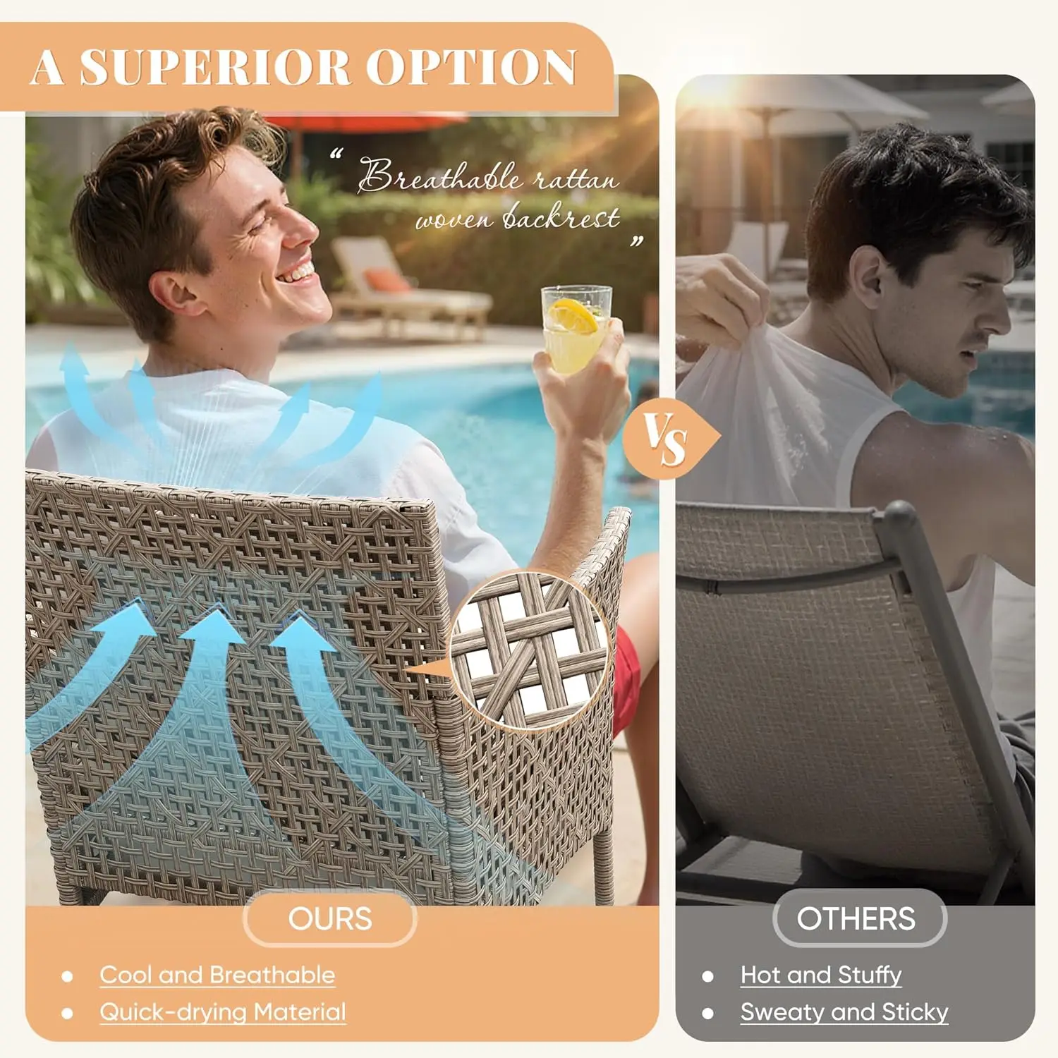 3-Piece Patio Furniture Set,Outdoor Wicker Conversation Furniture Sets Modern Star-Patterned Openwork Rattan Chairs with