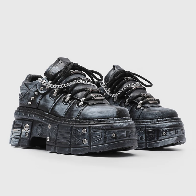

New men casual sports shoes black Men thick-soled durable trendy punk-style casual shoes Versatile men shoes Sizes 38 - 46
