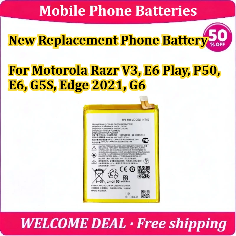 New Replacement Phone Battery For Motorola Razr V3, E6 Play, P50, E6, G5S, Edge 2021, G6 Mobile Phone Battery