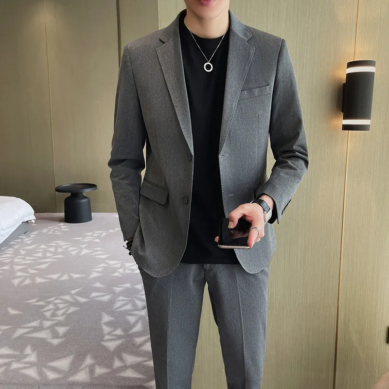 

2023High-end boutique Korean version (suit + waistcoat + trousers) fashion business slim stretch fabric men's three-piece suit