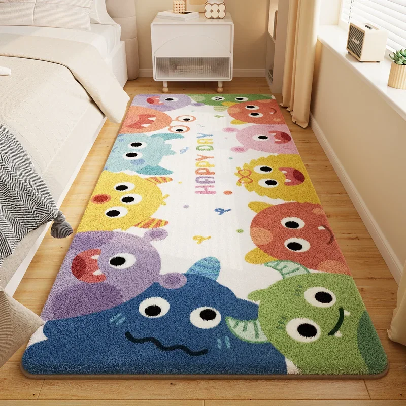 Cartoon Faux Cashmere Square Carpet Bedside Anti Slip Floor Mat for Children and Adults Dust-Proof Soft Plush Home Decoration