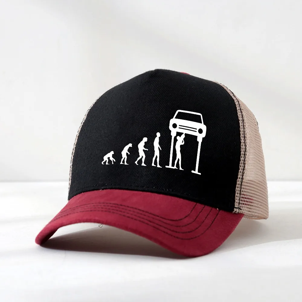 

Summer Men's hat Funny Car Mechanic Evolution Print Baseball Cap Men Casual Adjustable net breathable trucker hats