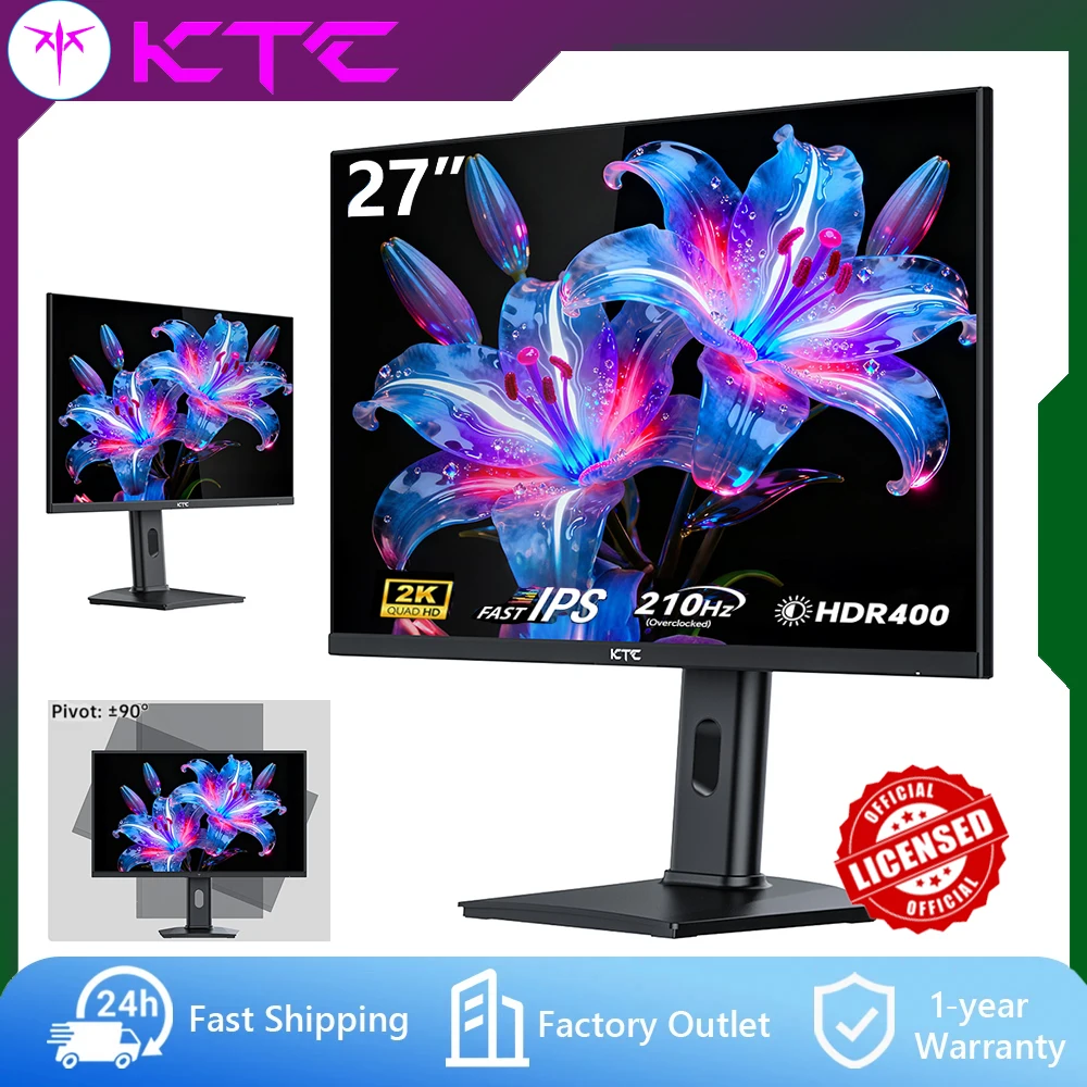 Moniteur de jeu KTC H27T7P-2 27 pouces QHD 2560x1440 Fast IPS 210Hz surfréquencé 1ms MPRT HDR400 Adaptive Sync FreeSync G-Sync 400cd/m² 131% sRGB Support ergonomique réglable en hauteur VESA Double HDMI DP Lumière bleue faible
