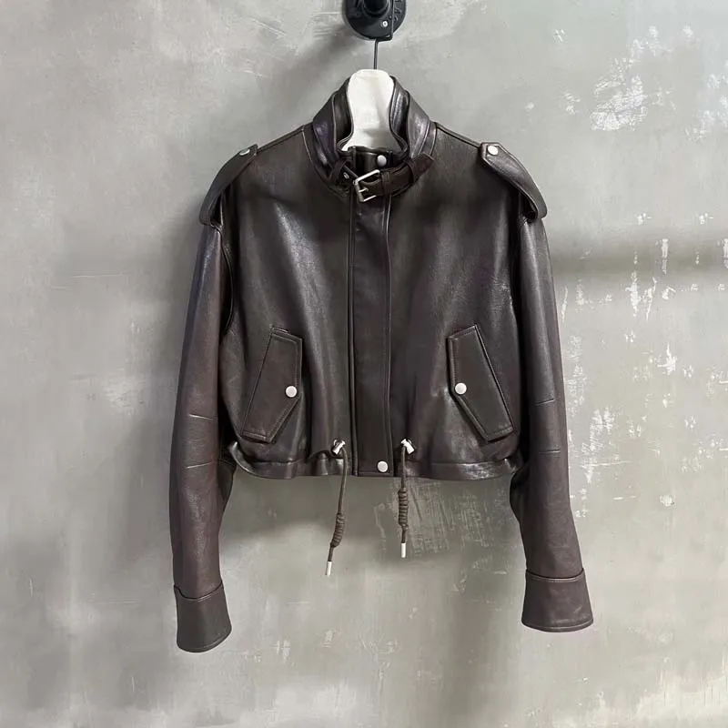 women coat autumn 2025 new fashion short length Imported real sheepskin long sleeve high quality female clothes