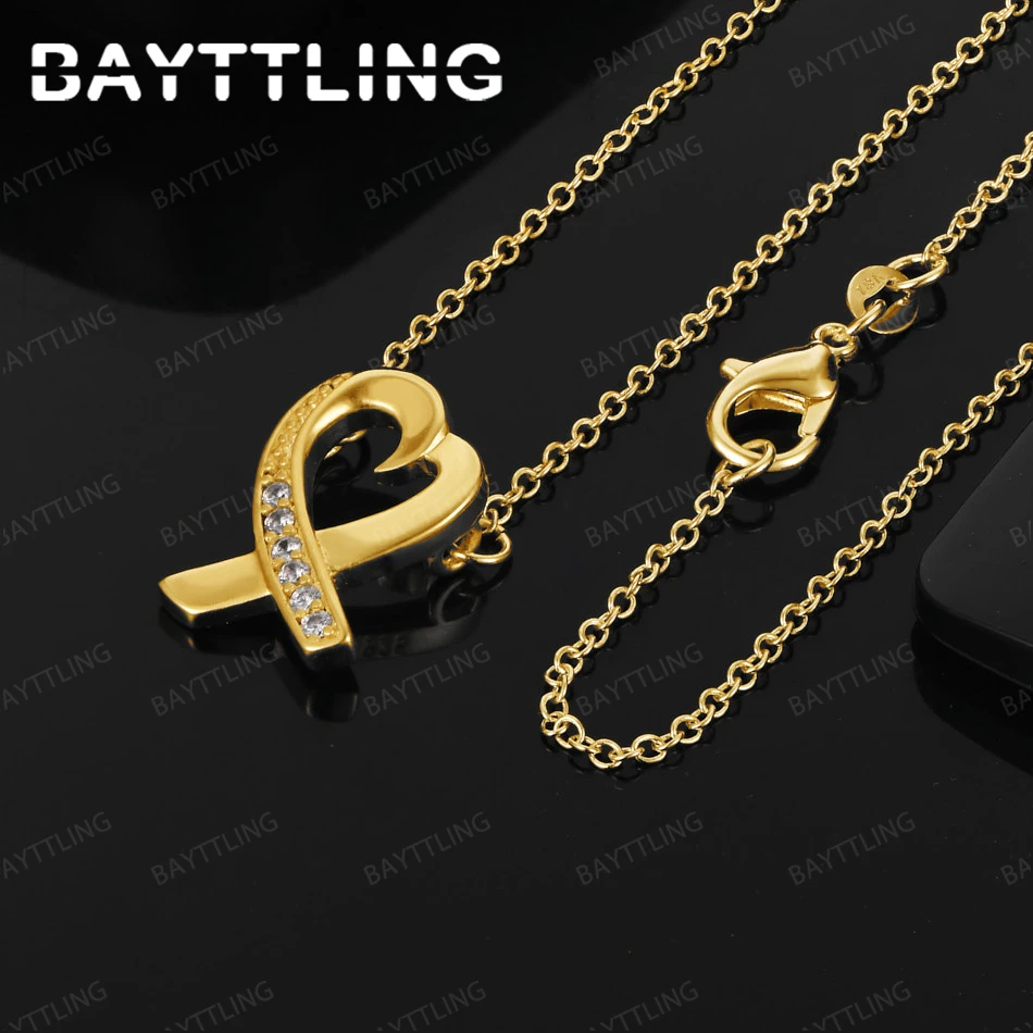 

925 Silver 18k Gold 16-30 Inch Exquisite Heart-Shaped Zircon Pendant Necklace Fashion Women'S Jewelry Gift Wedding Accessories