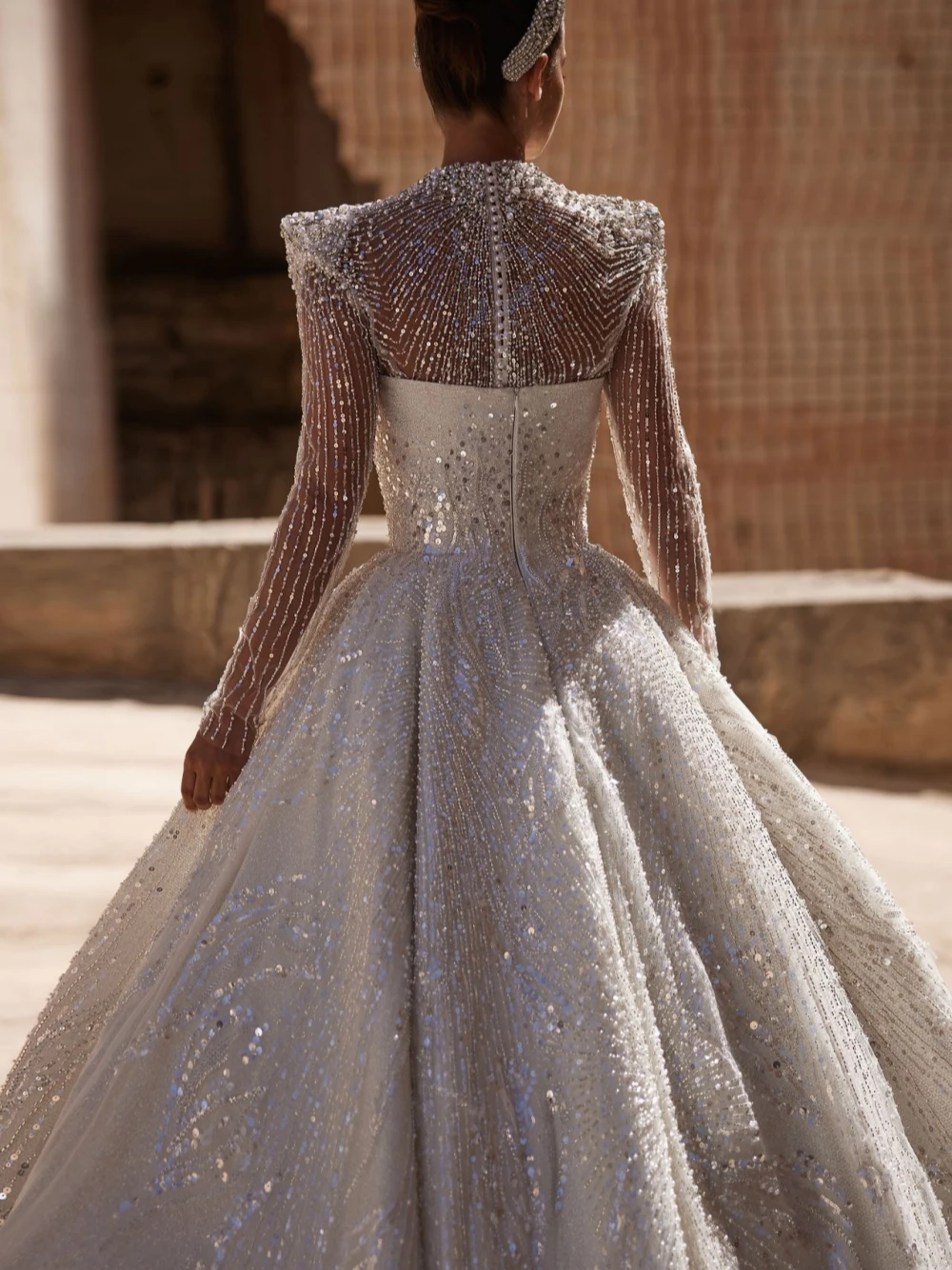 Sierlijke parels lovertjes trouwjurk stijlvolle A-lijn kristallen kant bruidsjurk modieuze aangepaste vrouwen prinses bruid dragen