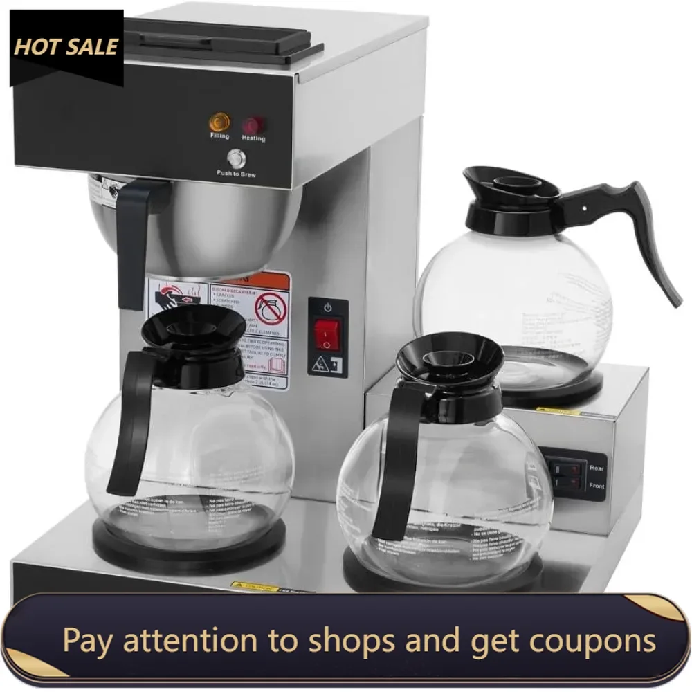 

12-Cup Commercial Coffee Maker, Pour Over Drip Coffee Maker Brewer with 3 Lower Warmers and 3 Glass Decanters