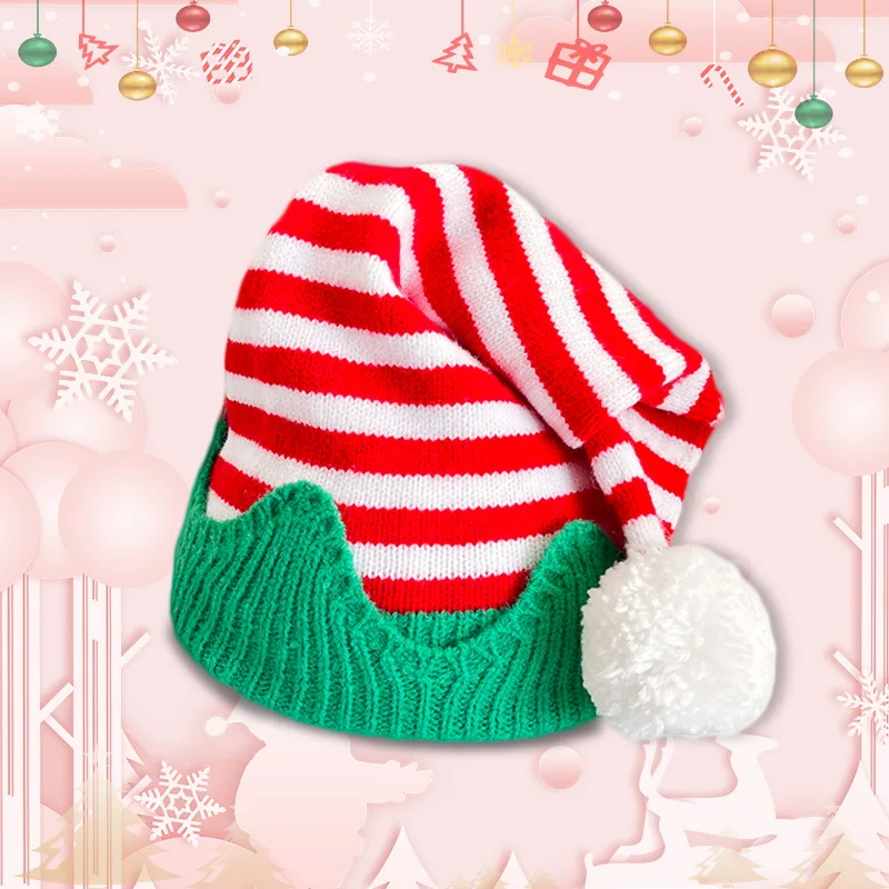 Christmas Knit Beanie Hat Striped Elf Style Winter Warm for Kids Adults Holiday Party