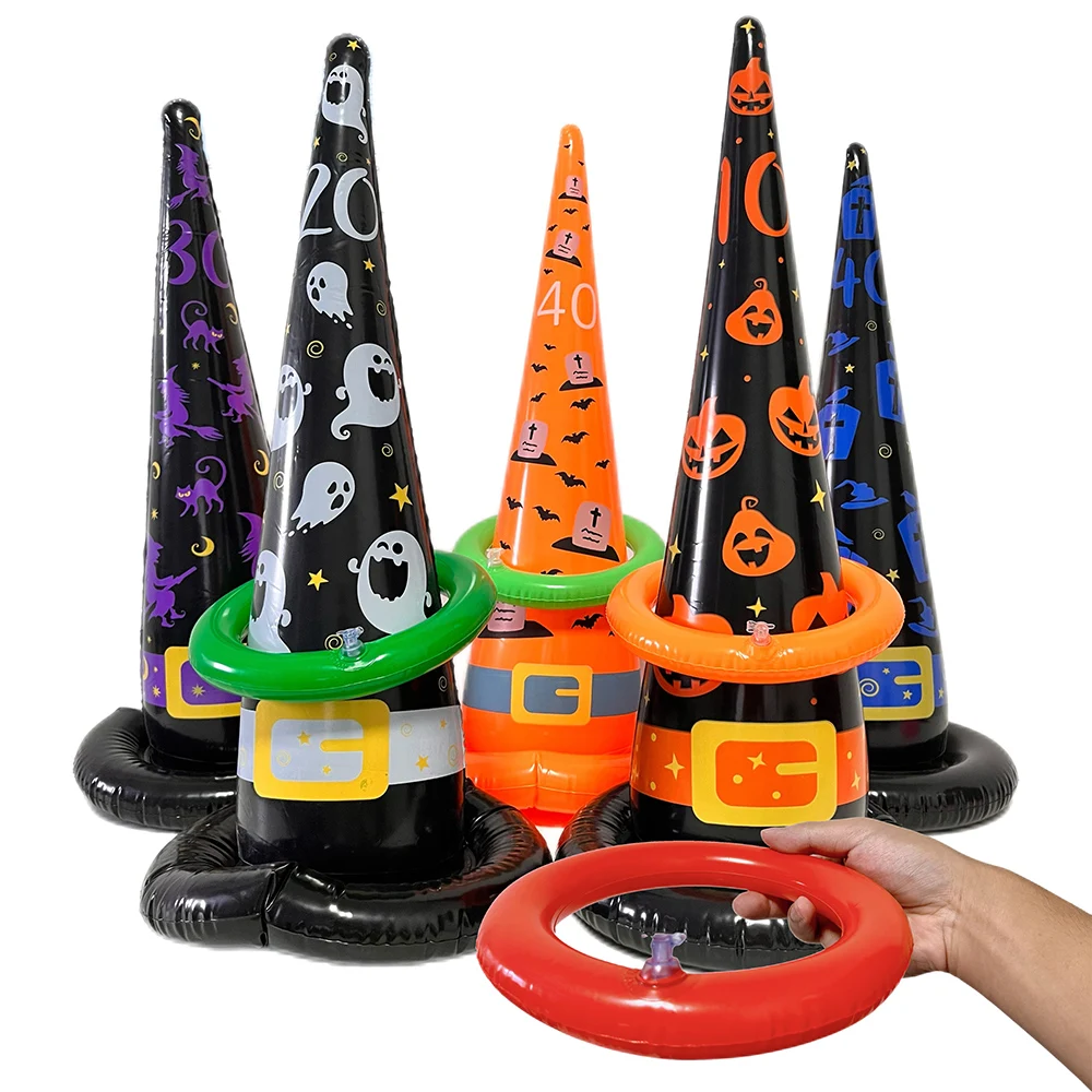 

Halloween Decoration PVC Inflatable Witch Hat Throwing Ring Halloween Game Prank Props Ghost Festival Atmosphere Toys