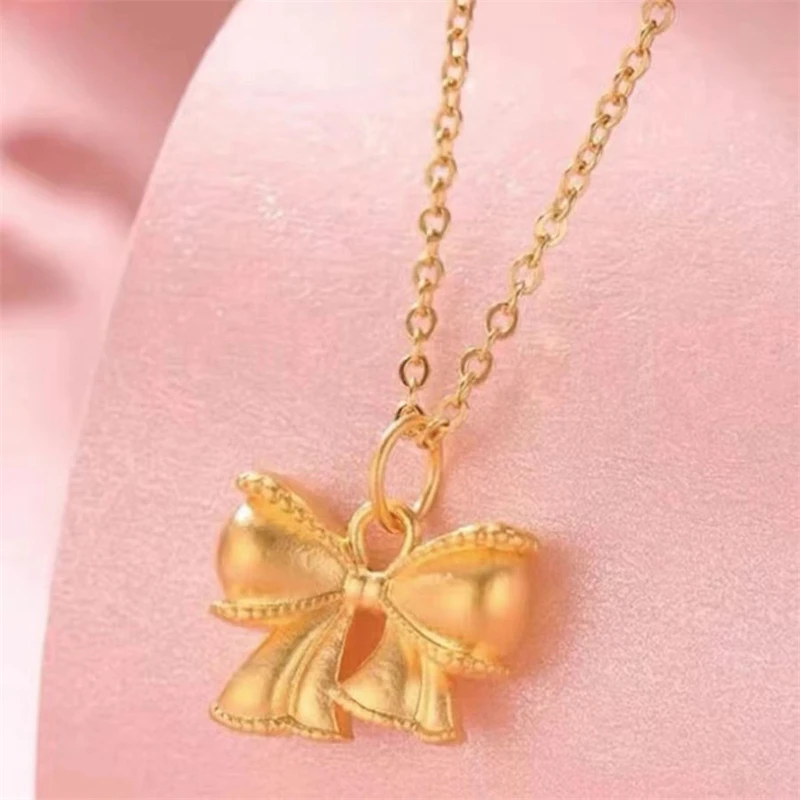 999 Real Gold 24K Yellow Gold Bownot Pendant For Women Necklace With Certificate