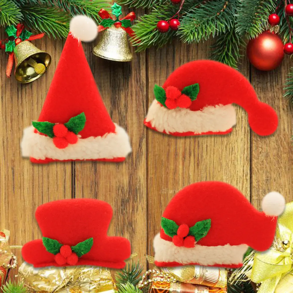 

4pcs LED Light-Emitting Hairpins Hat Shaped Hair Clips Christmas Themed Hair Band Hair Accessiories (with Button )