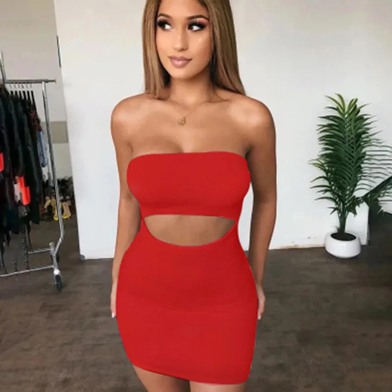 Women Sexy Dress Summer Sundress Female Party Dress Casual Hollow bag hip tube top strapless sleeveless slim dress Halter Dress