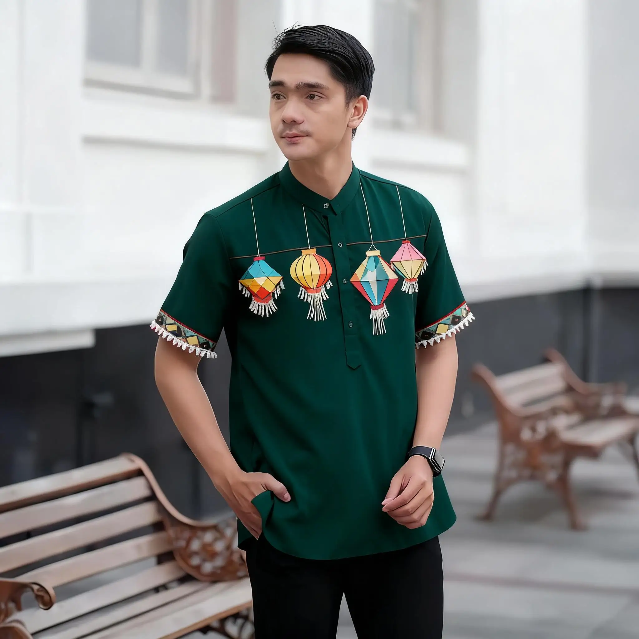 2026 رداء رجالي مسلم بأكمام قصيرة قميص عرقي نمط الوقوف طوق الملابس العربية Vetements أوم Musulman #2