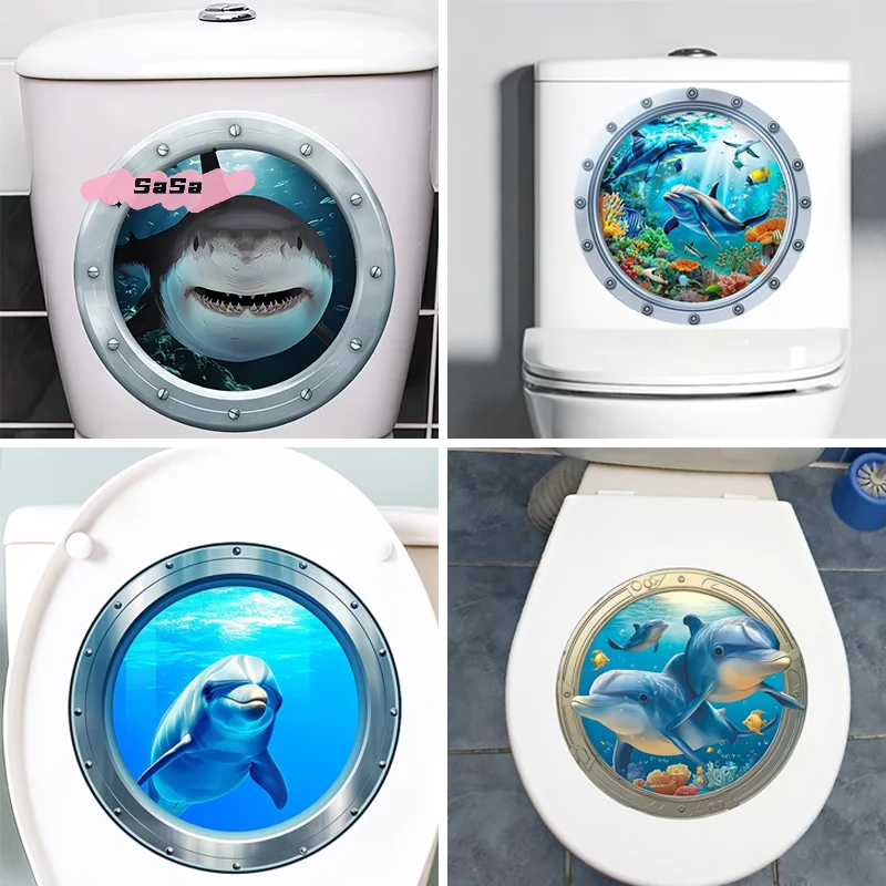 S-1Pc Underwater World Toilet Sticker Ocean Animals Wall Sticker Self-Adhesive Removable Waterproof Bathroom Decals Home Decor