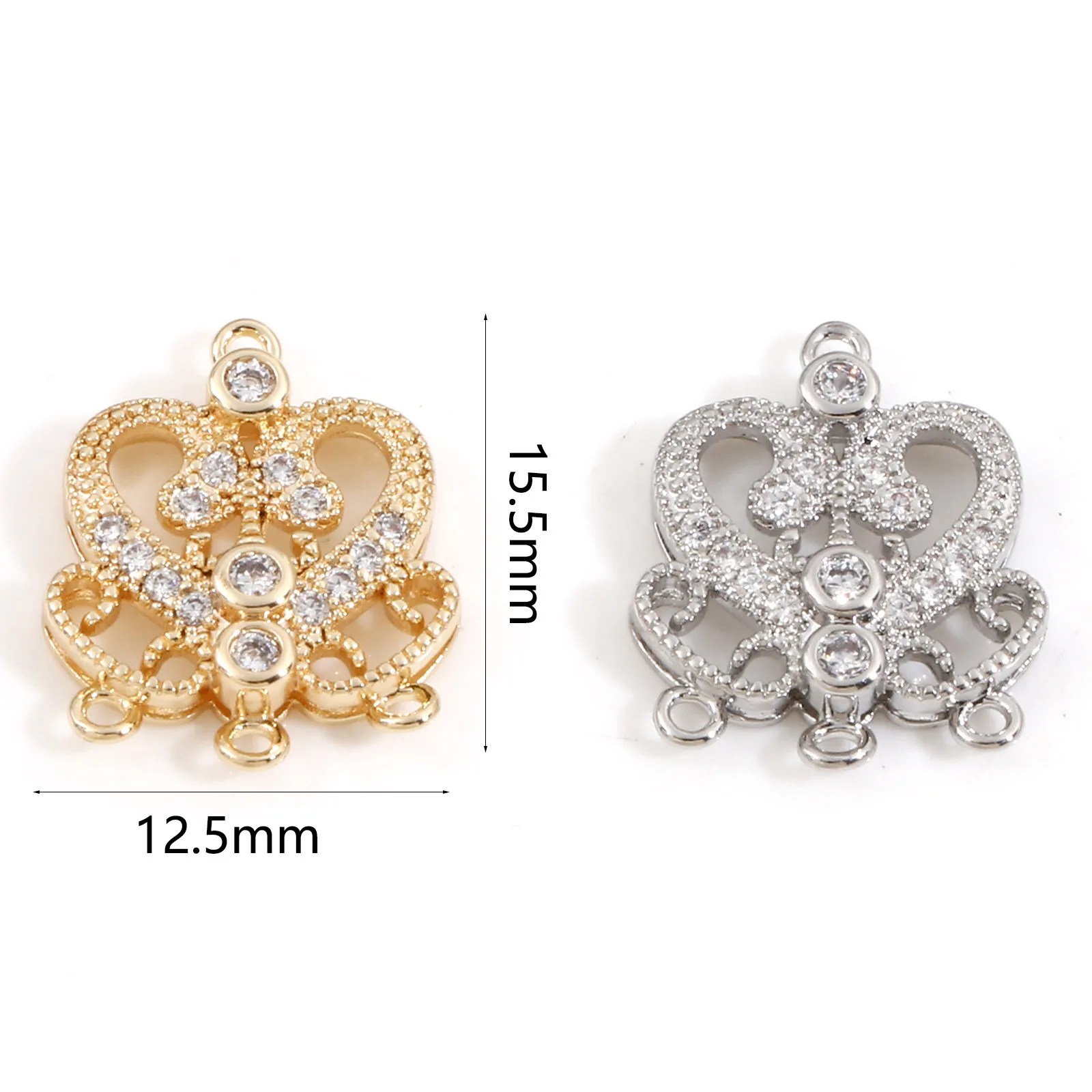 2pcs Copper Style Of Royal Court Character Charms Heart Gold Color Hollow Rhinestone Pendant DIY Earrings Jewelry 15.5mmx12.5mm