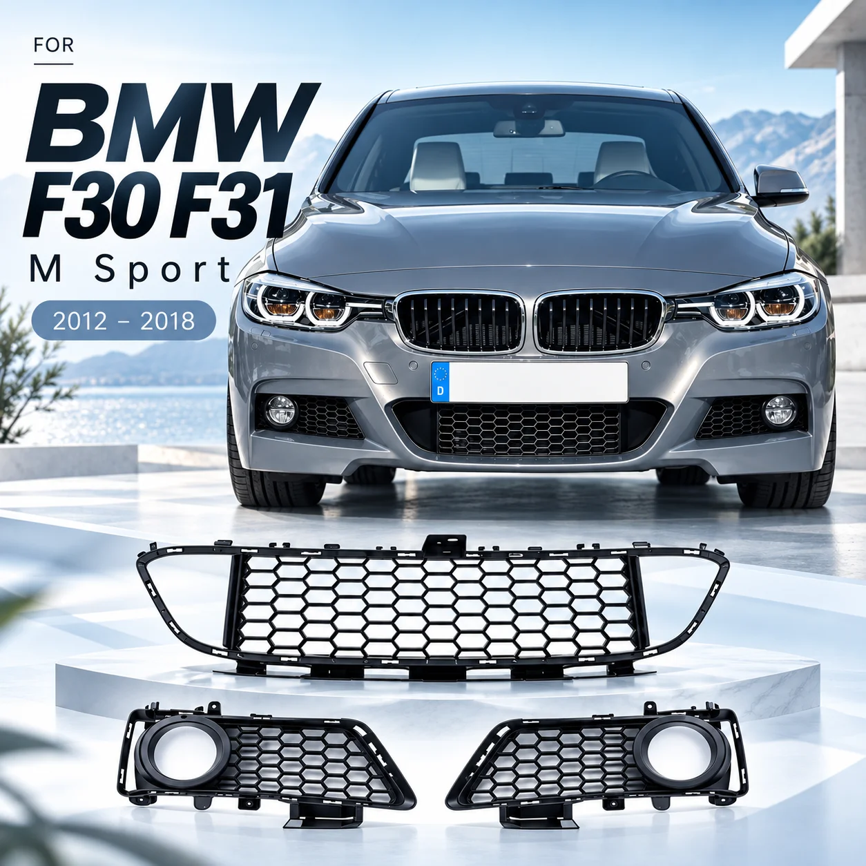 Car for BMW F30 F31 for M Sport 2012-2018 Front Bumper Grille Fog Lamp Frame Auto Guard Protector Cover Body Kit Accessories